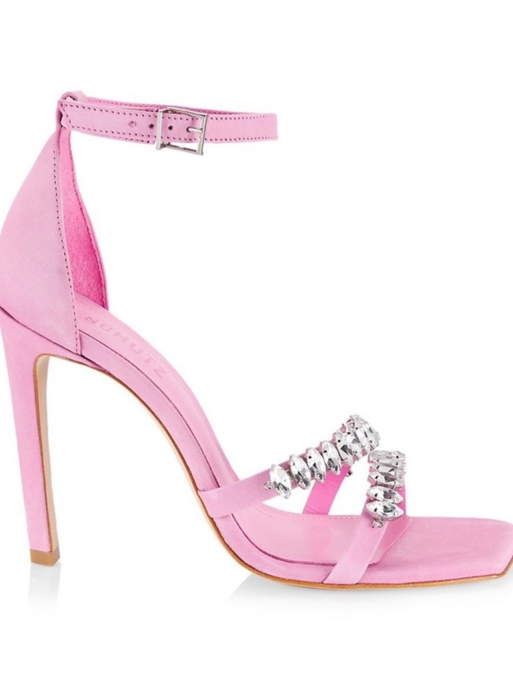 SCHUTZ Pink Crystal Embellished Ankle-Strap Stiletto Sandals - Picture 2 of 4